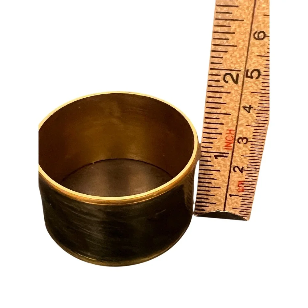 Napkin‎ Rings Olive Green Gold Brass Marbled Enamel Set of 4 Mid Century Style
